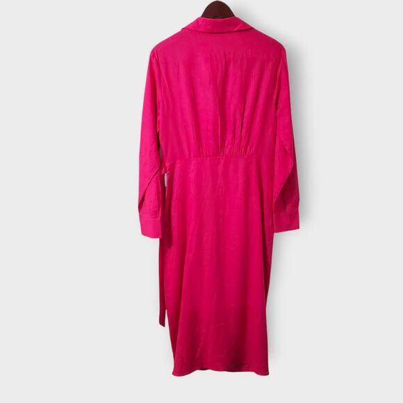 NWT Mango MNG Linen Blend Wrap Maxi Dress Hot Pink Sz 8 Coastal Vacay Casual - Picture 5 of 14